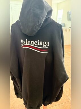 Balenciaga Black Hoodie with Red & White Wave Graphic